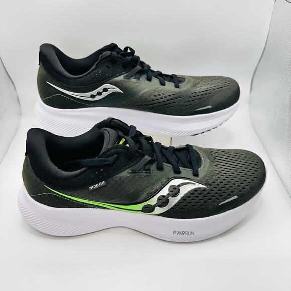 Size 8 - Saucony Men\'s Ride 16 ‘Umbra/Slime’ Black Running Shoes (S20830-31)